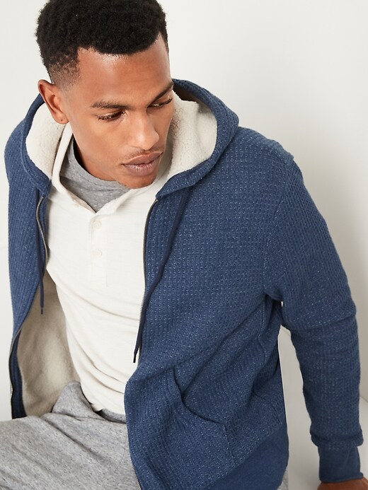 View large product image 1 of 3. Cozy Sherpa-Lined Thermal-Knit Zip Hoodie