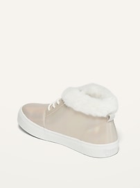 View large product image 3 of 3. Faux-Fur-Lined Iridescent Mid-Top Sneakers for Girls