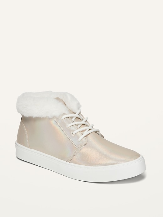View large product image 1 of 3. Faux-Fur-Lined Iridescent Mid-Top Sneakers for Girls