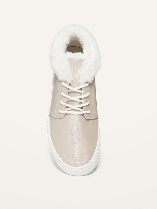 View large product image 2 of 3. Faux-Fur-Lined Iridescent Mid-Top Sneakers for Girls