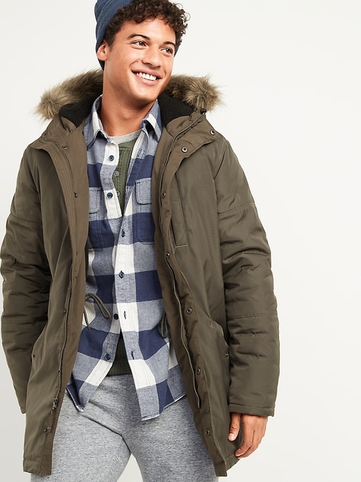 Hooded Faux Fur Trim Parka Coat