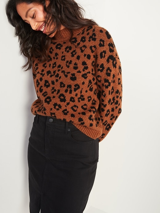 Image number 3 showing, Cozy Leopard-Print Mock-Neck Sweater for Women