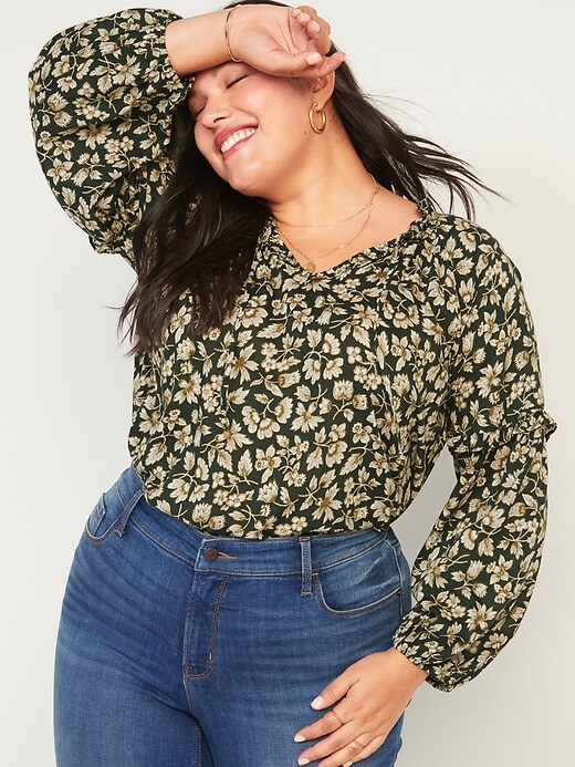 View large product image 1 of 2. Ruffled Tie-Neck Plus-Size Poet Blouse