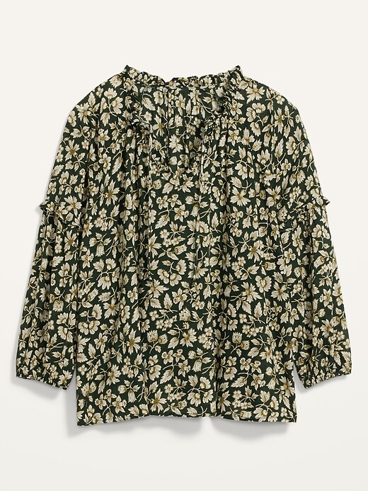 View large product image 2 of 2. Ruffled Tie-Neck Plus-Size Poet Blouse
