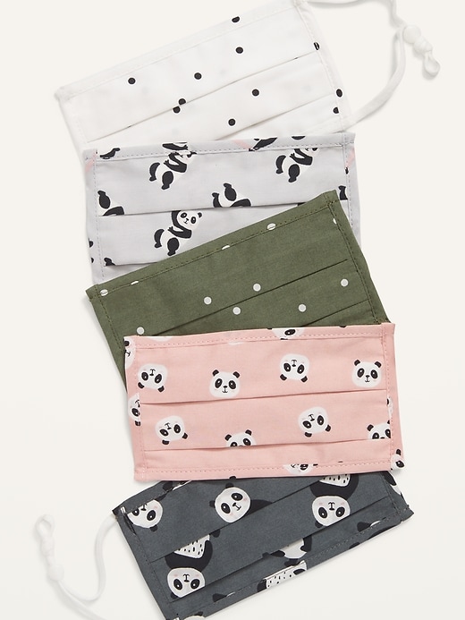 View large product image 1 of 1. Variety 5-Pack of Triple-Layer Cloth Pleated Face Masks for Kids (with Ear Adjusters)