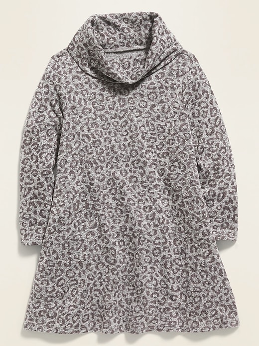 Voir une image plus grande du produit 1 de 3. Robe évasée en tricot duveteux à imprimé léopard pour toute-petite fille