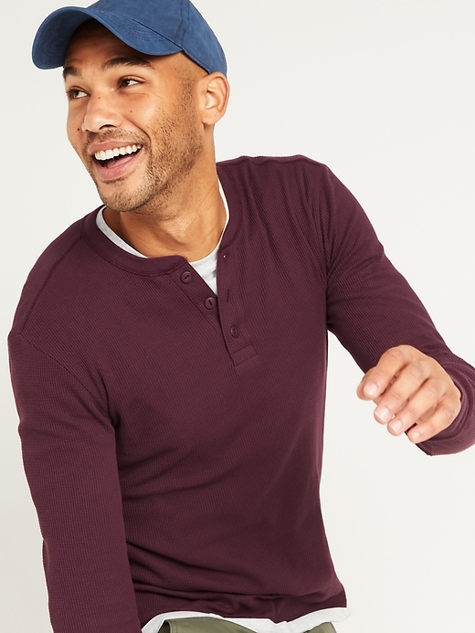 View large product image 1 of 2. Soft-Washed Thermal-Knit Long-Sleeve Henley Tee