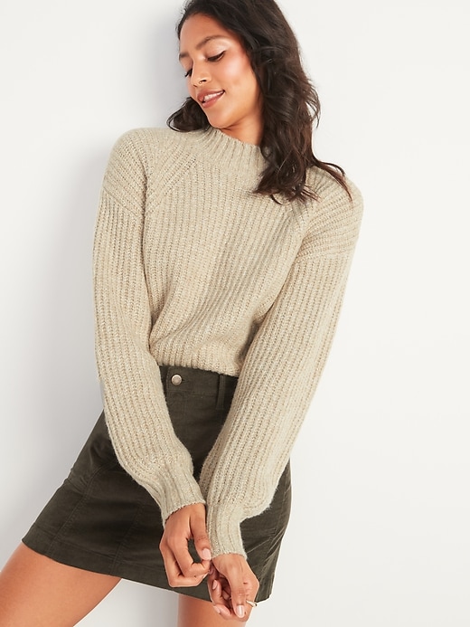 Image number 1 showing, Cozy Shaker-Stitch Mock-Neck Sweater for Women