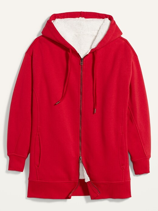 View large product image 2 of 2. Cozy Oversized Sherpa-Lined Zip Hoodie for Women