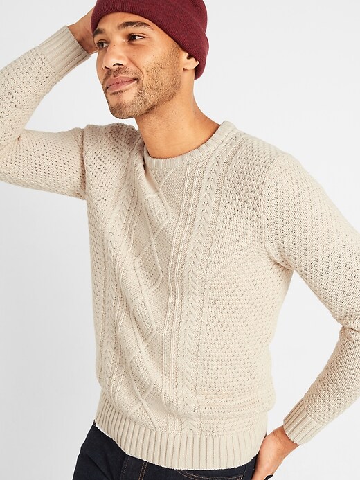 View large product image 1 of 3. Textured Cable-Knit Crew-Neck Sweater