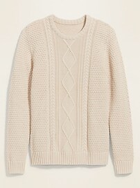 View large product image 3 of 3. Textured Cable-Knit Crew-Neck Sweater