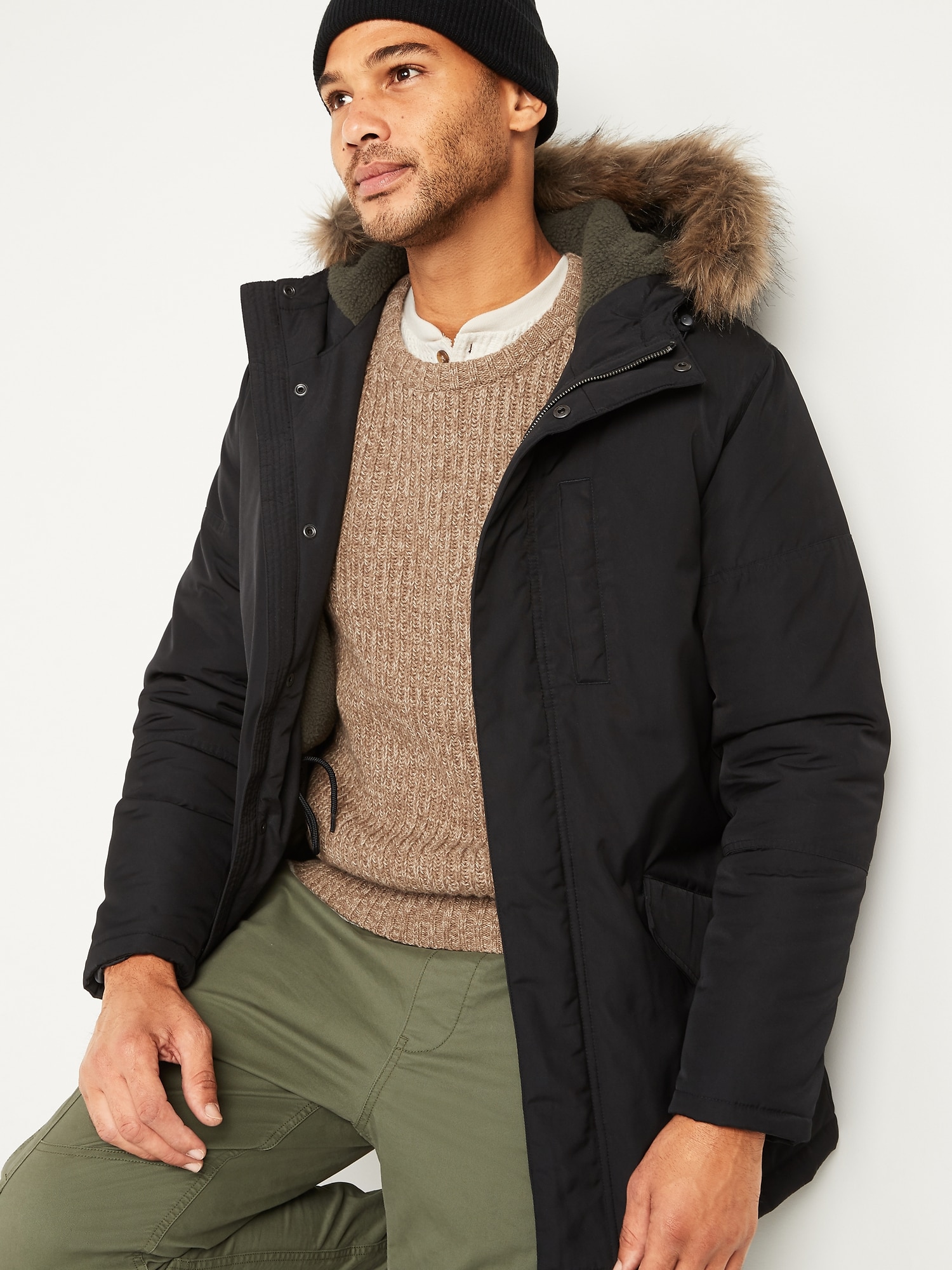 YXP Szory Mens Thicken Parka Coat Winter Warm Jacket with Removable Fur Hood