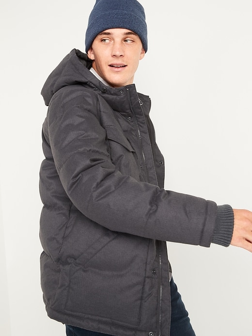 Image number 1 showing, Textured Hooded Utility Puffer Jacket