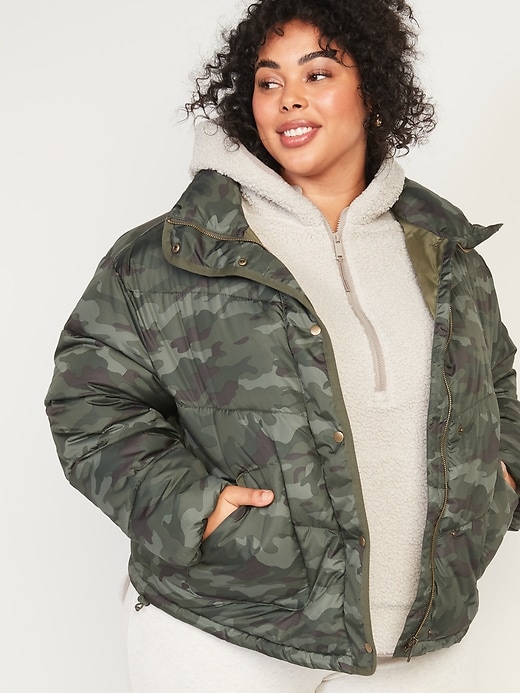 Image number 1 showing, Camo Quilted Utility Plus-Size Puffer Jacket
