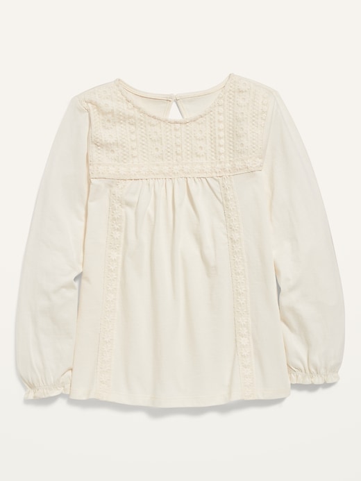 View large product image 1 of 3. Lace-Trim Long-Sleeve Jersey Top for Girls