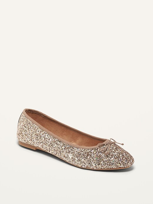 Image number 1 showing, Glitter-Covered Almond Toe Ballet Flats
