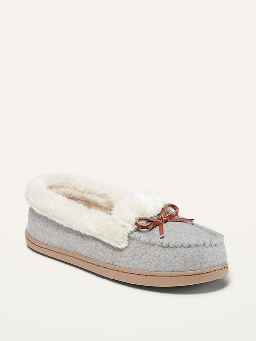 View large product image 1 of 1. Soft-Brushed Faux-Fur Lined Moccasin Slippers