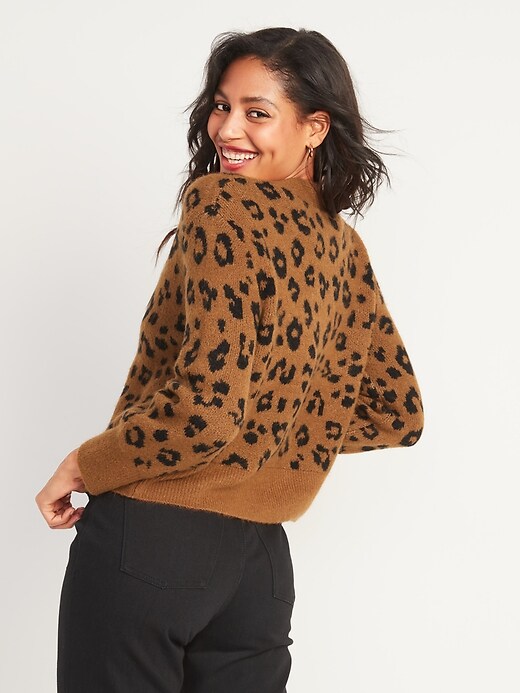 View large product image 2 of 3. Cozy Leopard-Print V-Neck Cardigan Sweater for Women
