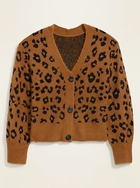 View large product image 3 of 3. Cozy Leopard-Print V-Neck Cardigan Sweater for Women