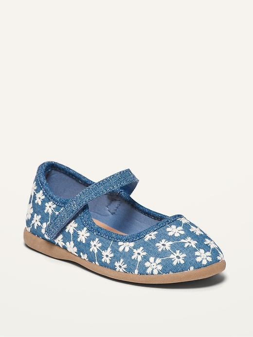 Old Navy Floral-Embroidered Chambray Mary-Jane Flats for Toddler Girls. 1