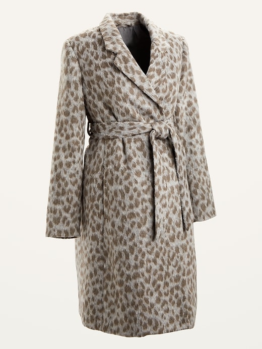Maternity Oversized Soft-Brushed Leopard-Print Tie-Belt Coat