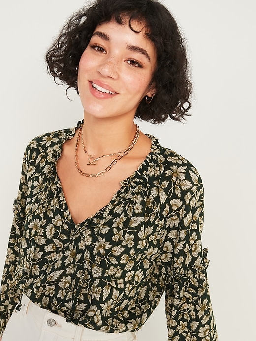Ruffled Tie-Neck Floral-Print Poet Blouse for Women | Old Navy