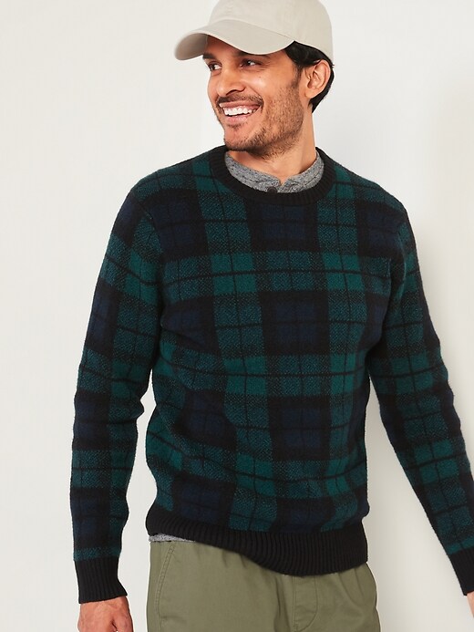 Image number 1 showing, Cozy Plaid Crew-Neck Sweater