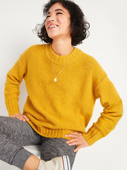View large product image 1 of 2. Cozy Oversized Bouclé Crew-Neck Sweater for Women
