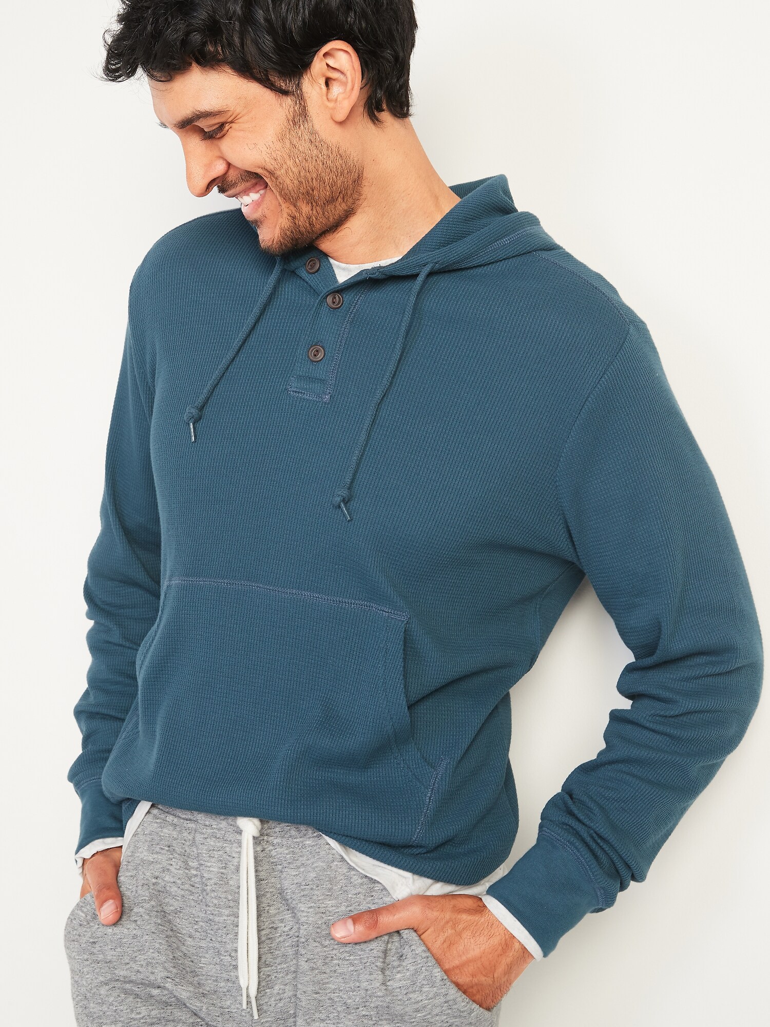Thermal-Knit Pullover Henley Hoodie for Men | Old Navy