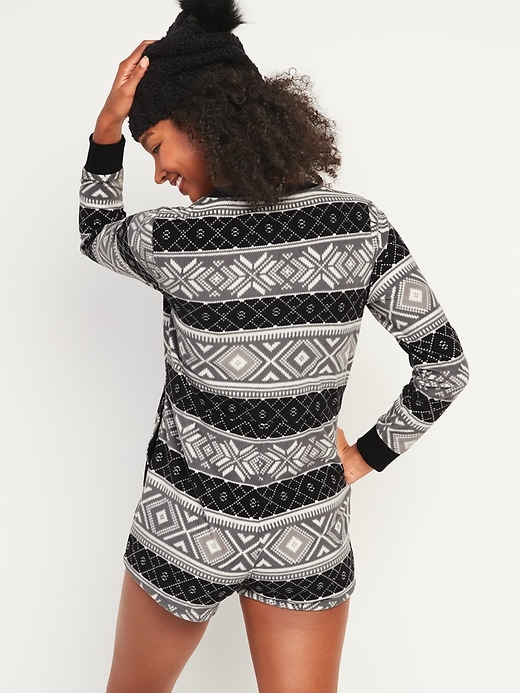 Image number 2 showing, Cozy Patterned Micro Performance Fleece Romper Pajamas