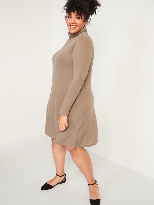 View large product image 1 of 2. Cozy Plush-Knit Turtleneck Plus-Size Swing Dress