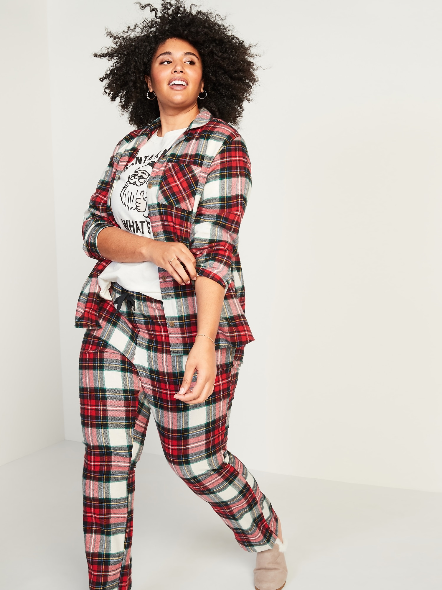 Patterned Flannel Plus-Size Pajama Set