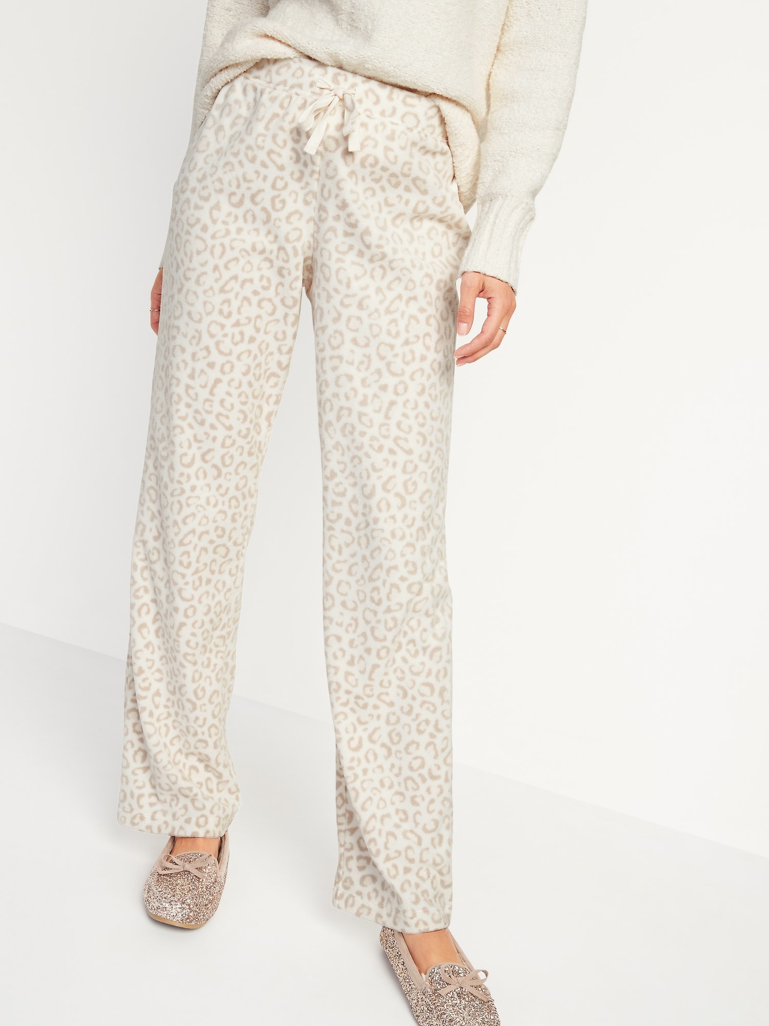 Mid-Rise Patterned Micro Performance Fleece Pajama Pants for Women
