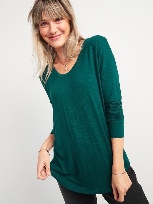 Image number 1 showing, Loose Luxe Slub-Knit Tunic Tee for Women