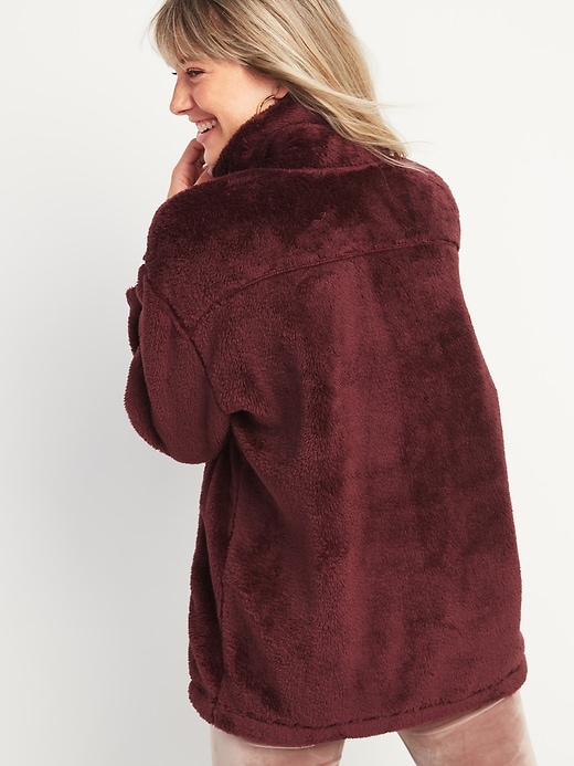 Cozy teddy sherpa long zip jacket for women sale