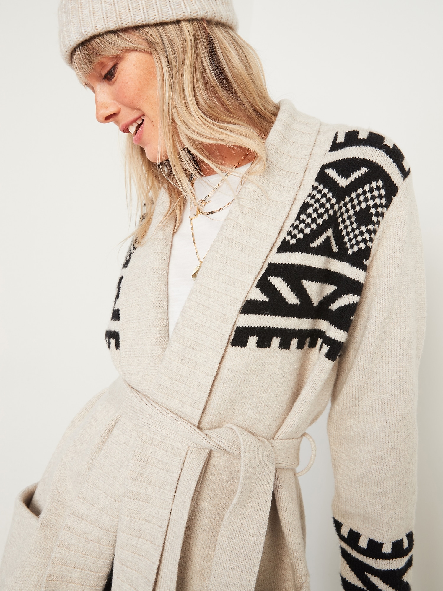 Casual Ivory Belted Cardigan - Cardigans