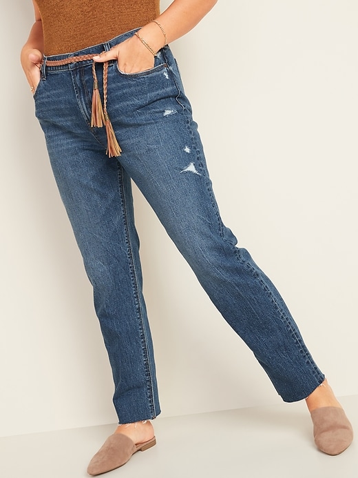 Image number 1 showing, Mid-Rise Distressed Boyfriend Straight Jeans for Women