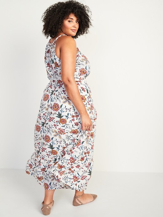View large product image 2 of 3. Waist-Defined Floral-Print Plus-Size Sleeveless Maxi Dress