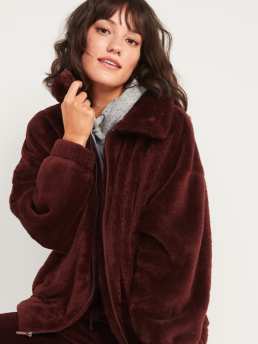View large product image 1 of 2. Cozy Teddy Sherpa Zip Lounge Jacket