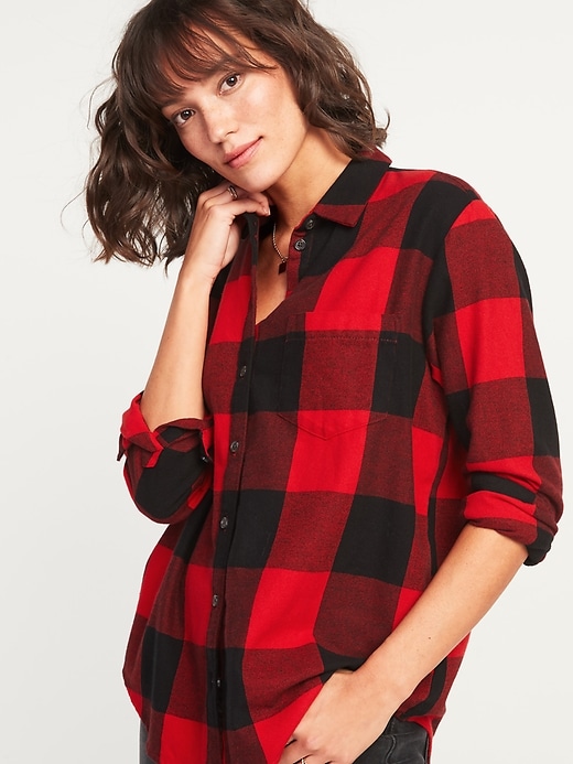 Image number 1 showing, Oversized Plaid Flannel Boyfriend Tunic Shirt for Women