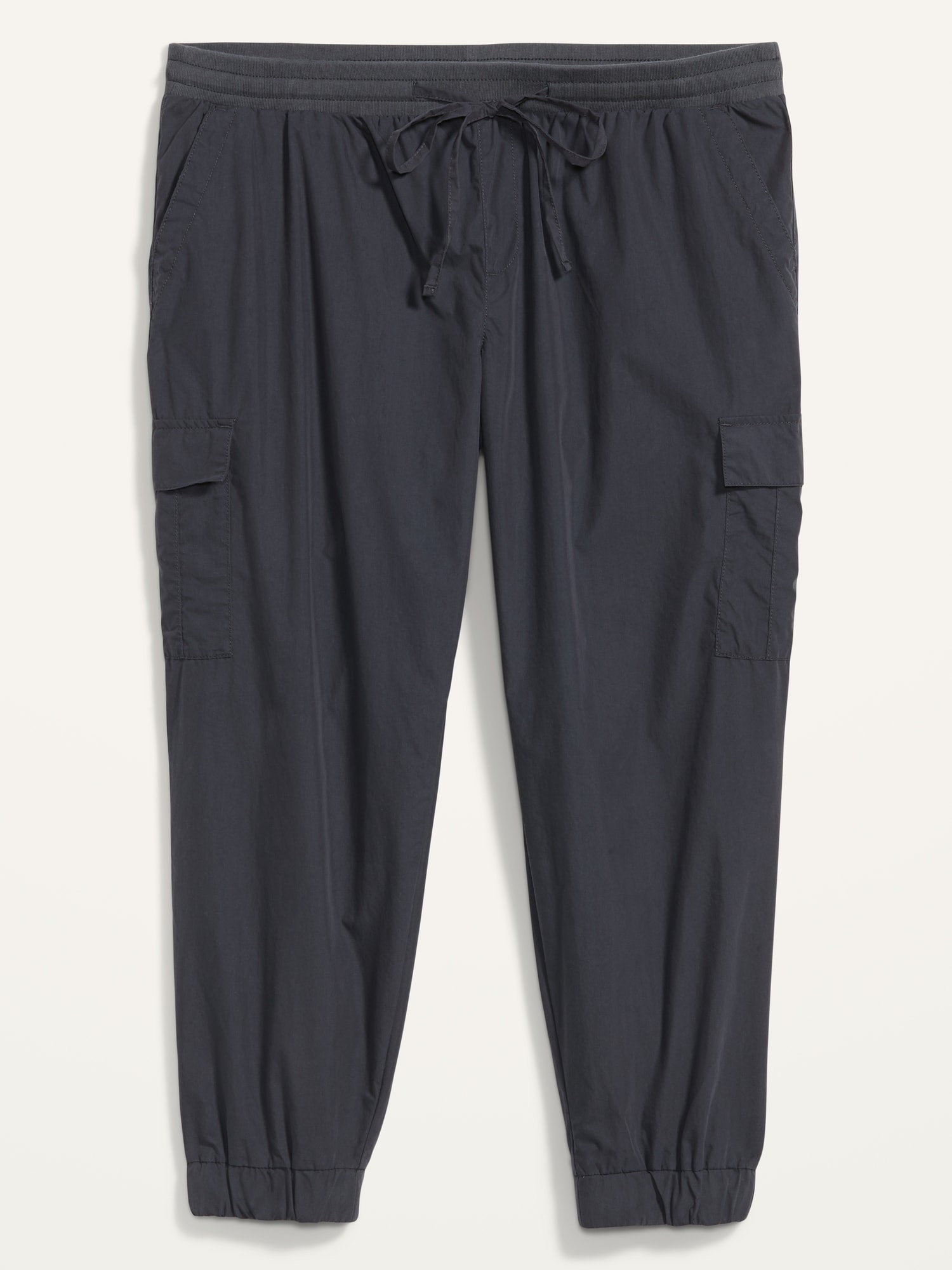 Mid-Rise Rib-Knit Waist Soft-Woven Plus-Size Cargo Jogger Pants