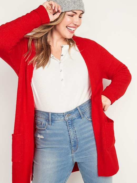 Image number 1 showing, Cozy Long-Line Open-Front Sweater for Women