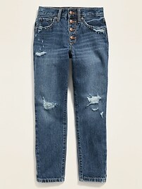 View large product image 3 of 3. POPSUGAR x Old Navy High-Waisted Distressed O.G. Slim Straight Button-Fly Jeans
