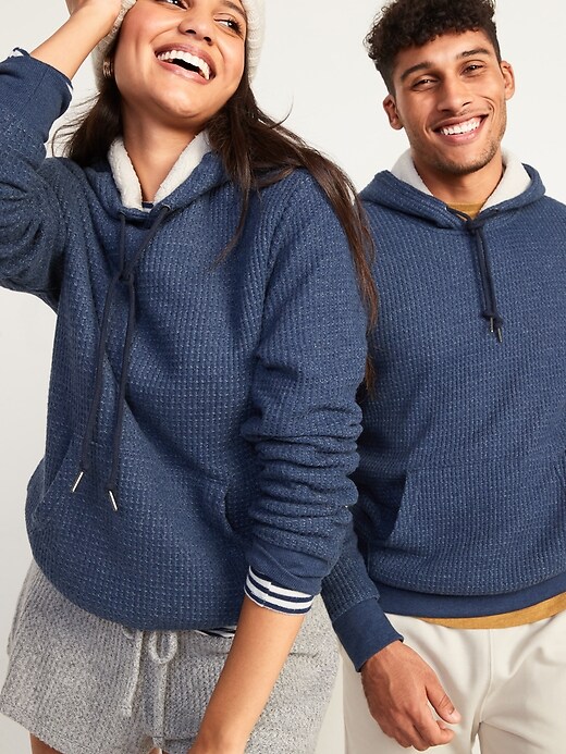 Image number 1 showing, Cozy Sherpa-Lined Thermal-Knit Pullover Hoodie