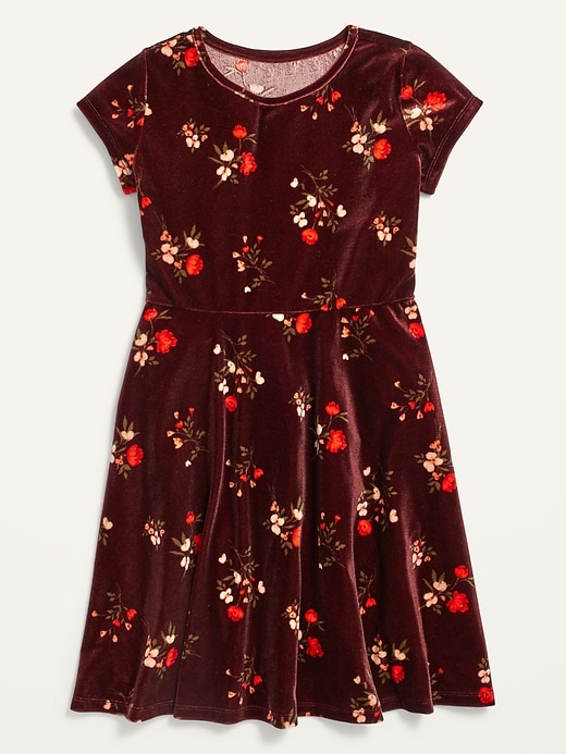 View large product image 2 of 2. Fit & Flare Short-Sleeve Velvet Dress for Girls