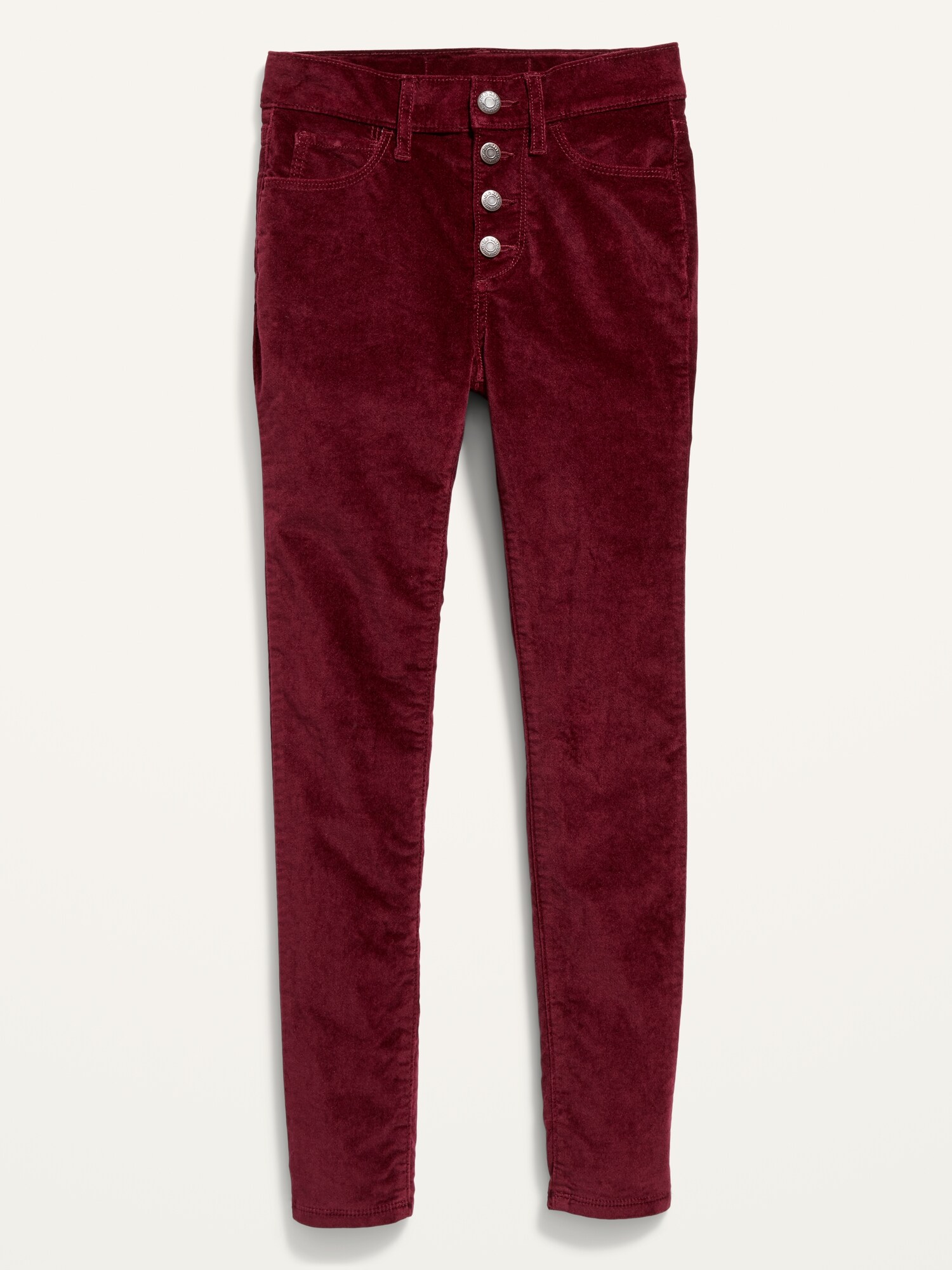 High-Waisted Rockstar Super Skinny Button-Fly Velvet Pants for