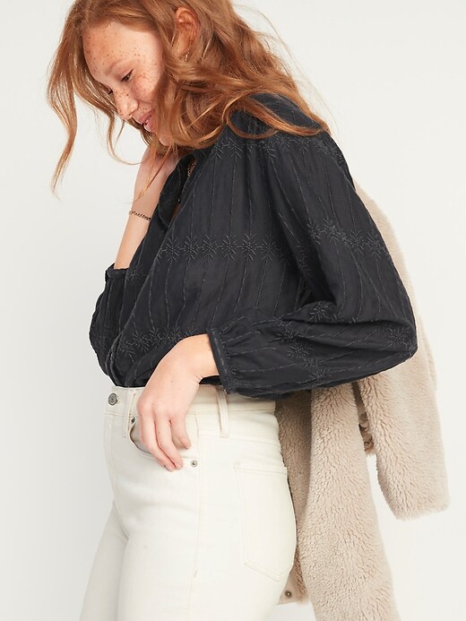 Image number 3 showing, Oversized Embroidered Button-Front Blouse for Women