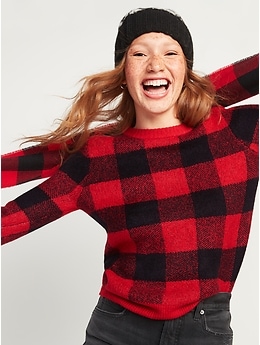 Cozy Plaid Crew Neck Sweater for Women Old Navy