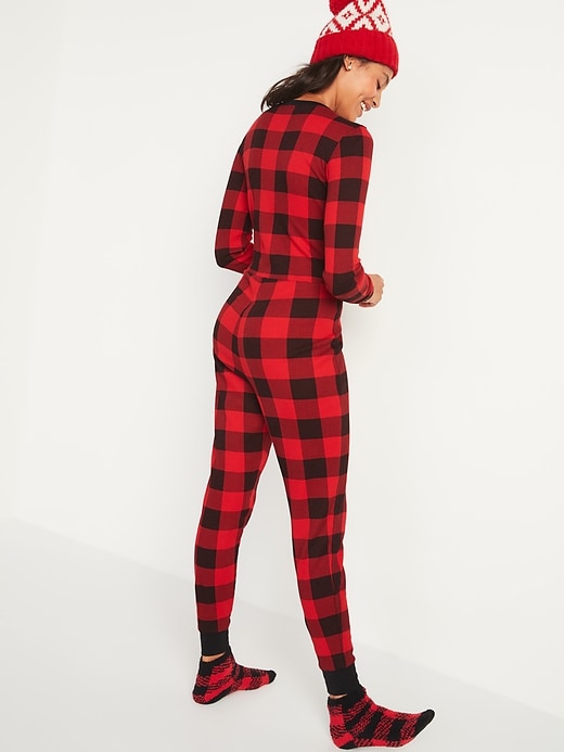 Image number 2 showing, Patterned Waffle-Knit One-Piece Pajamas