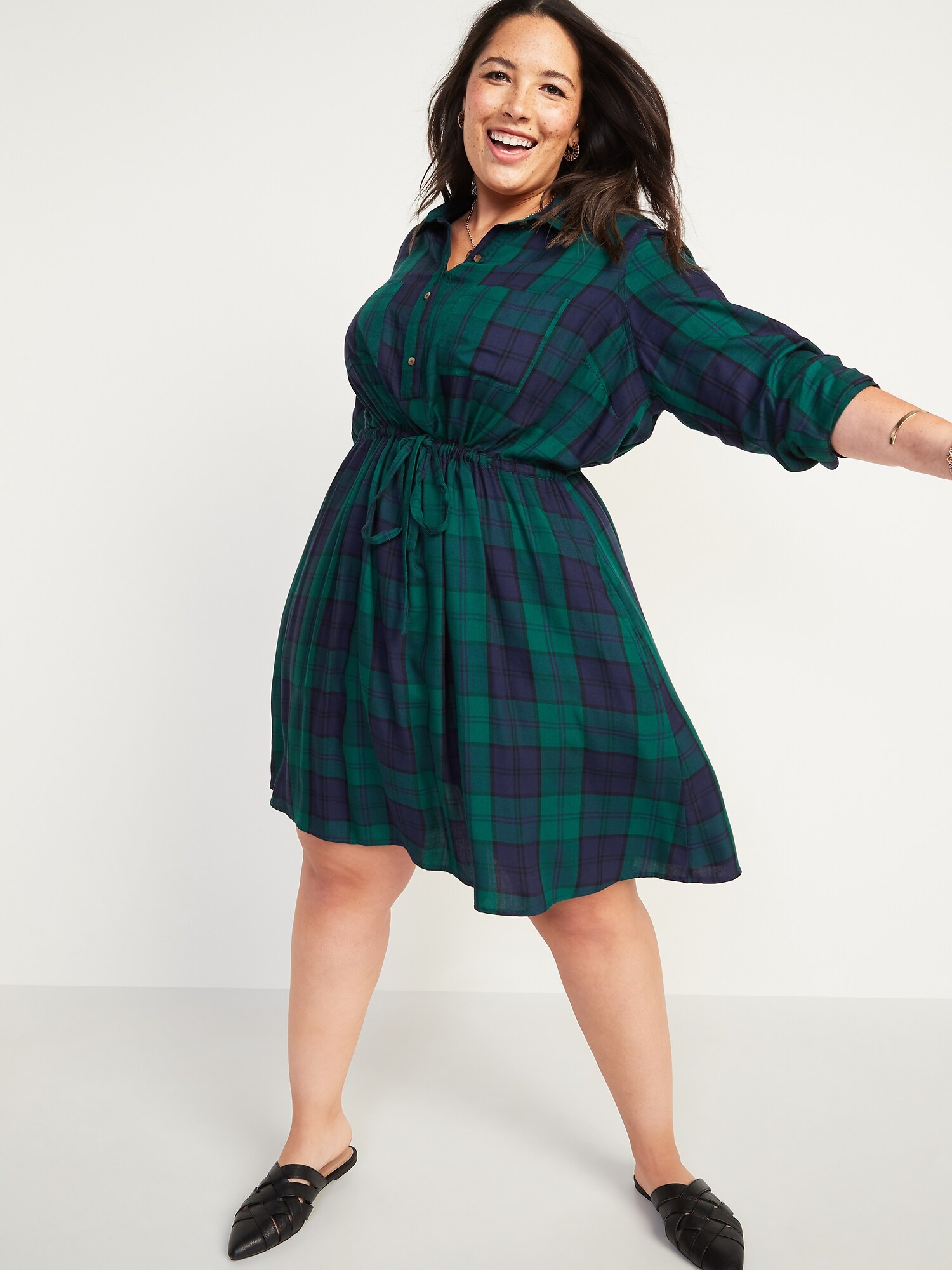 plus size flannel shirt dress